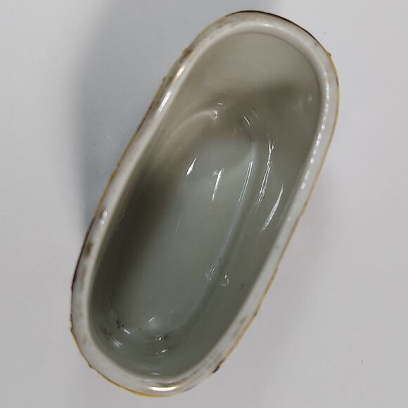 Vintage Satsuma Moriage Small Trinket Dish Oval Cup Gilded Raised Enamel Signed - Picture 6 of 8